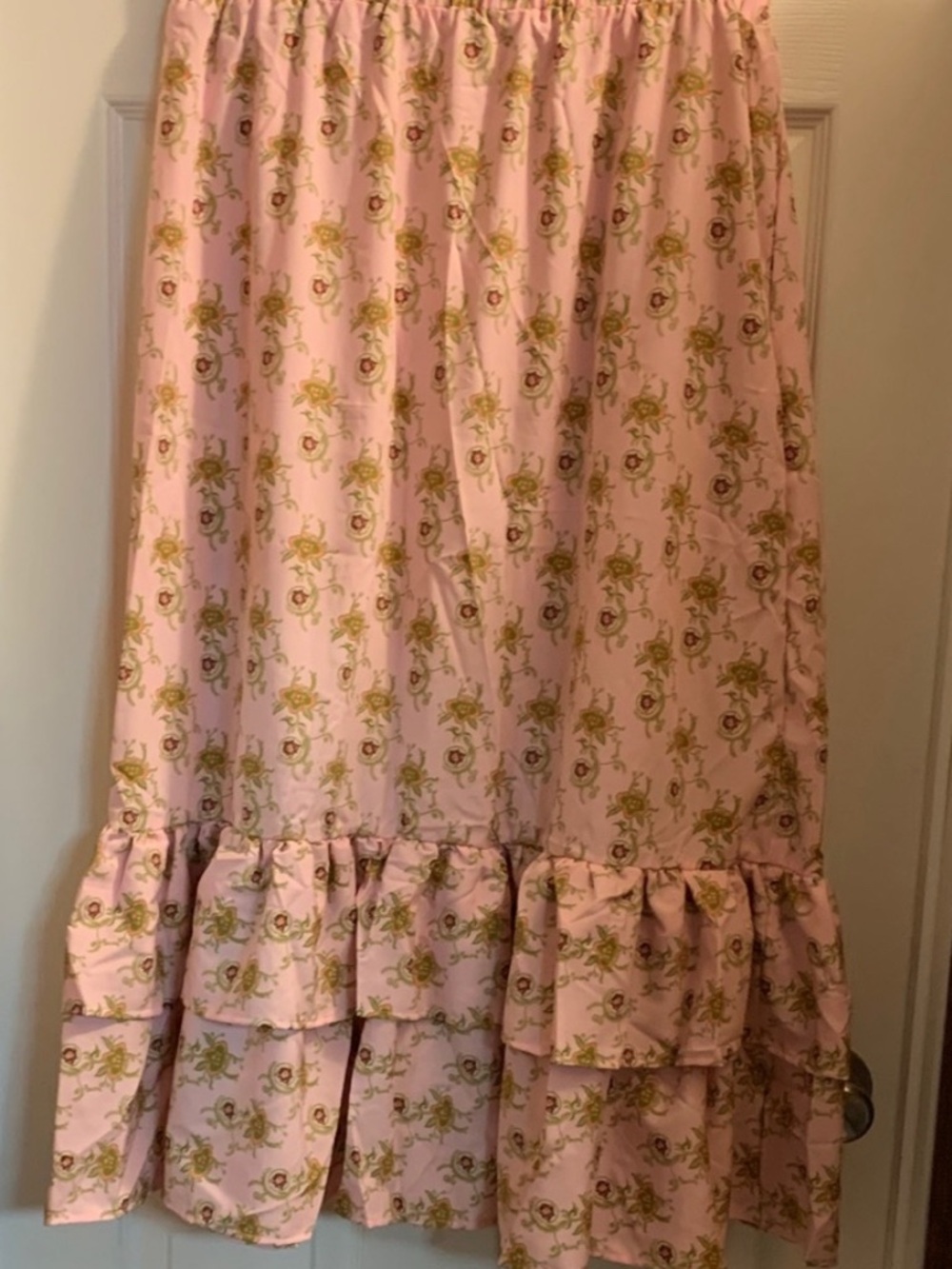 SHEIN Pink Floral Ruffle Midi Skirt